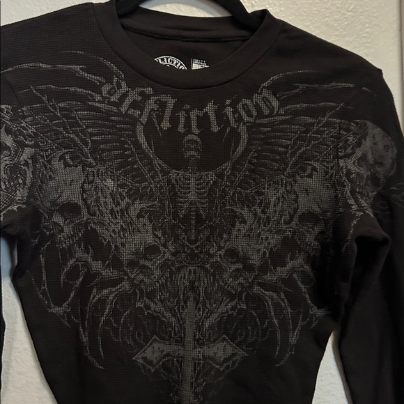 Affliction Ethereal Burial Black Thermal Long Sleeve Crop T-Shirt - Picture 5 of 8